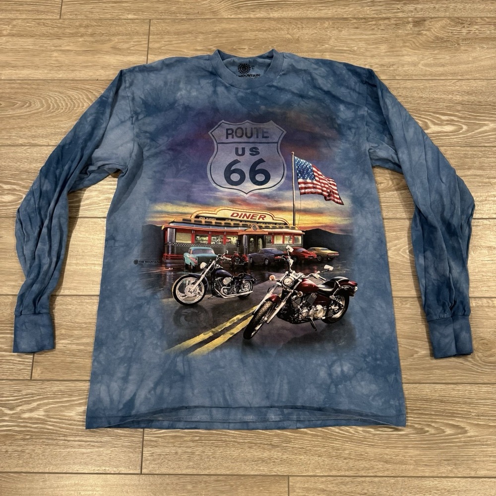 The Mountain Route 66 Motorcycle Graphic‎ Long Sleeve Tie Dye Shirt Large
